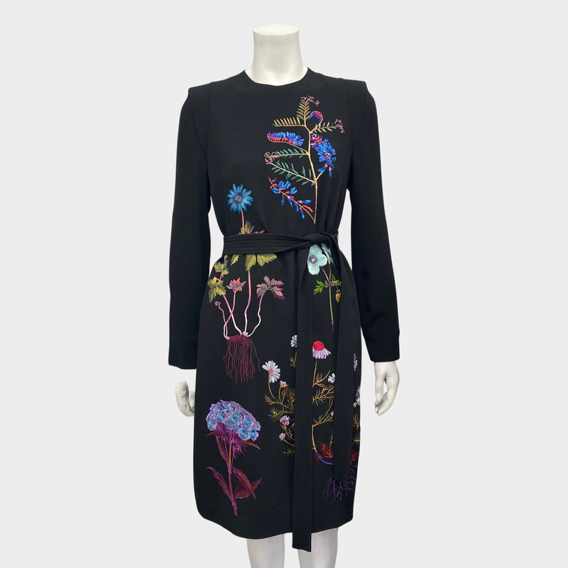 Stella Mccartney black long sleeve dress with floral embroidery