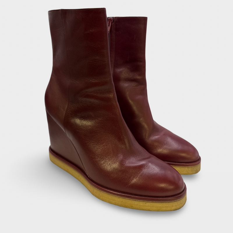 CELINE Women's Burgundy Leather Ankle Boots