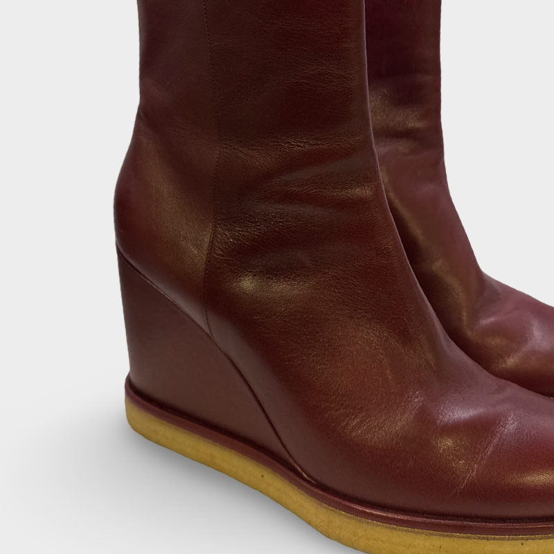 CELINE Women's Burgundy Leather Ankle Boots