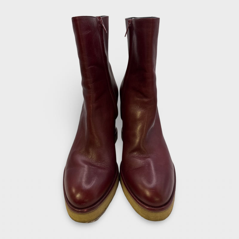 CELINE Women's Burgundy Leather Ankle Boots