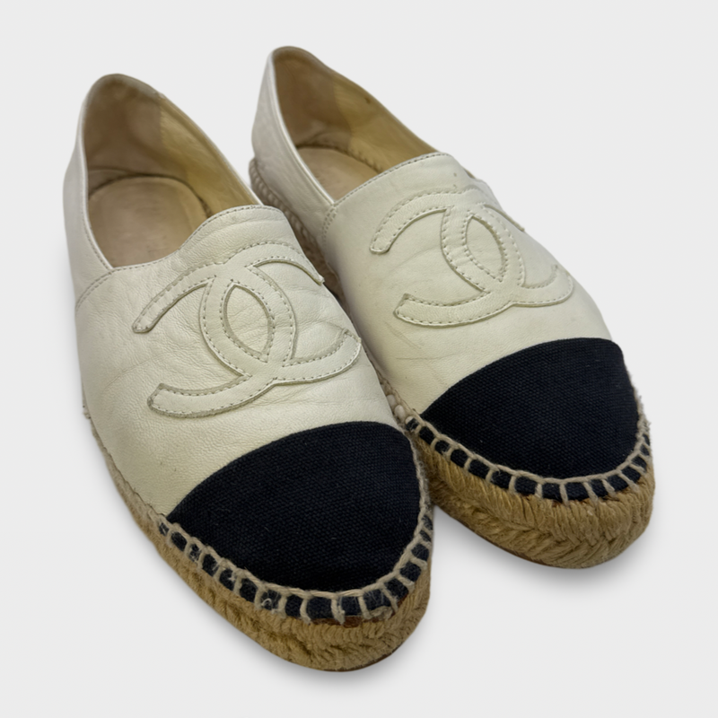 Chanel White and Black leather Espadrilles