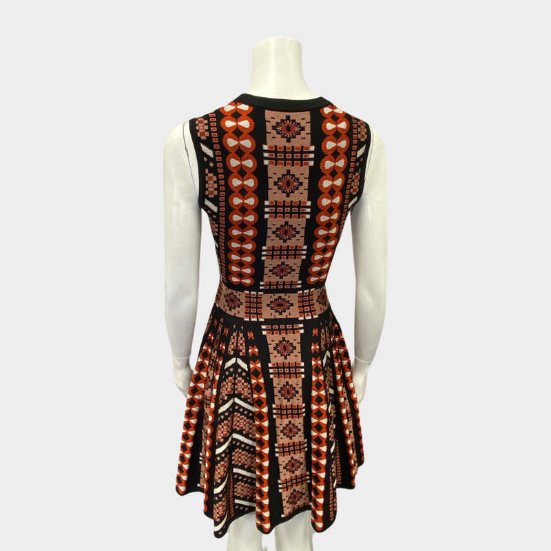 Alaia black red and white geometric pattern knitted dress