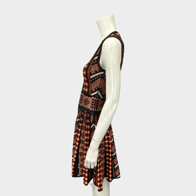 Alaia black red and white geometric pattern knitted dress
