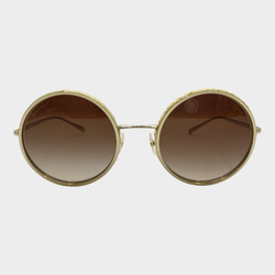 Chanel women's brown sunglasses with beige details and gold sides