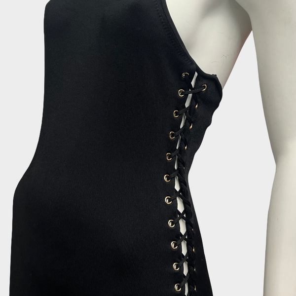 Balmain Women's Side Lace Up Backless Black Mini Dress – Loop Generation