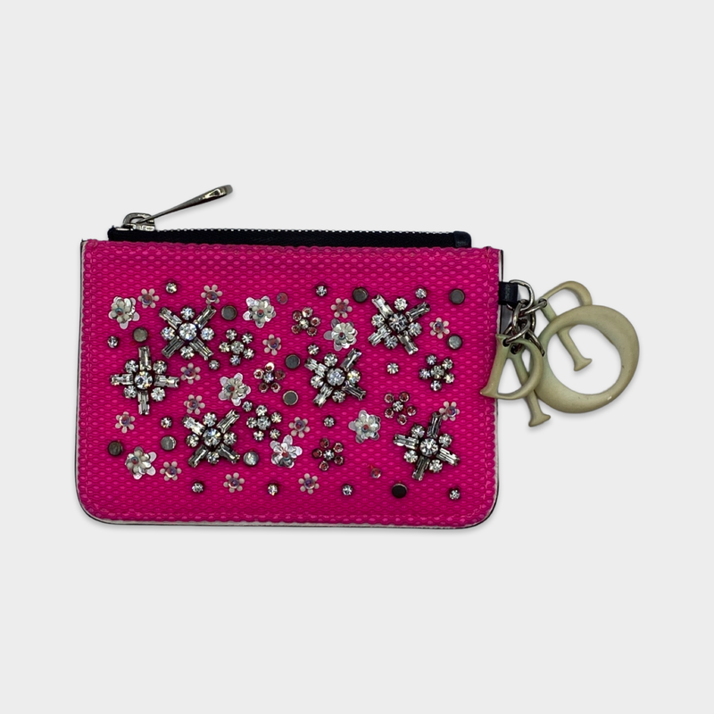 Christian Dior women's pink flower embellished wallet