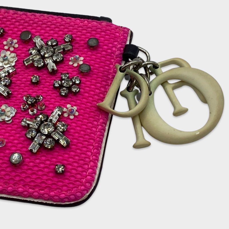 Christian Dior women's pink flower embellished wallet