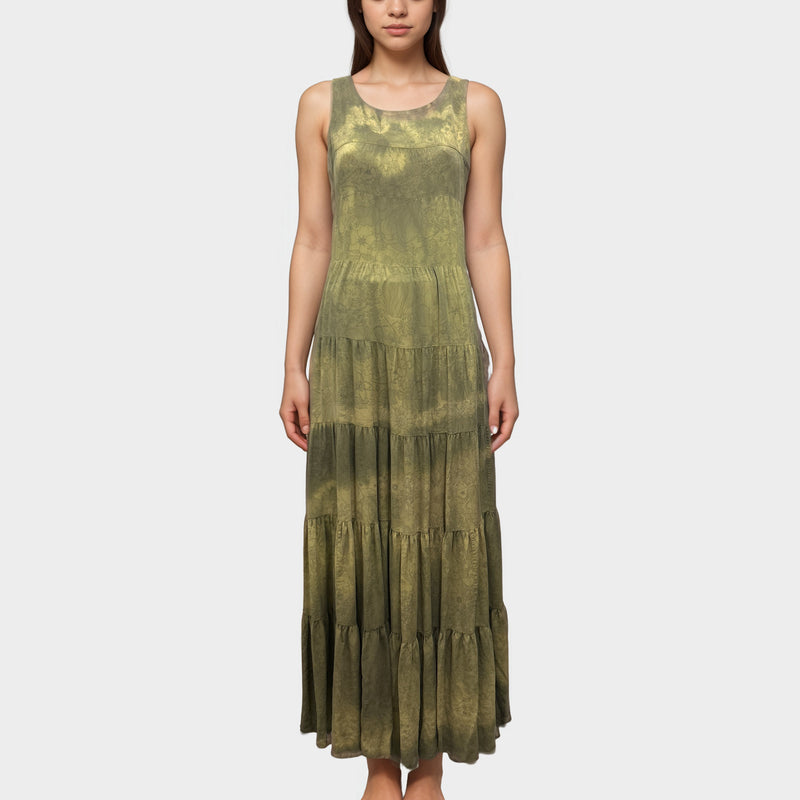 Balmain Olive Green Silk Sleeveless Maxi Dress