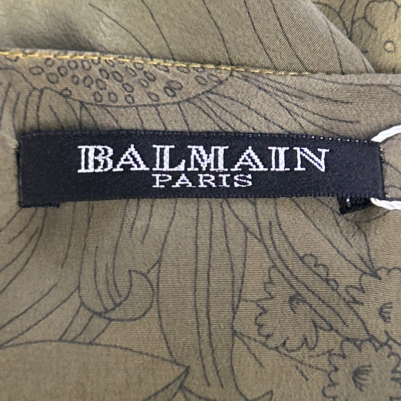 Balmain Olive Green Silk Sleeveless Maxi Dress