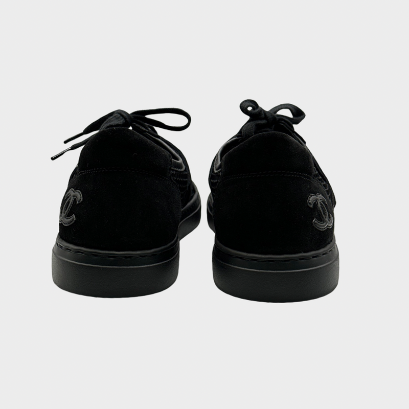 CHANEL women's black mesh and suede CC sneakers