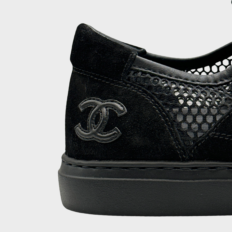 CHANEL women's black mesh and suede CC sneakers