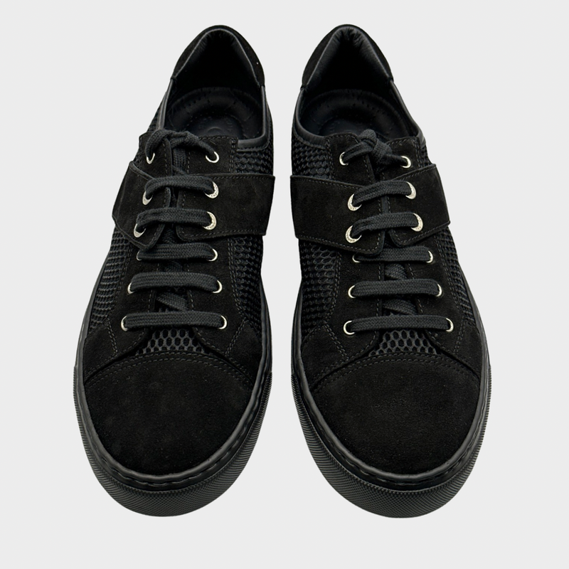 CHANEL women's black mesh and suede CC sneakers