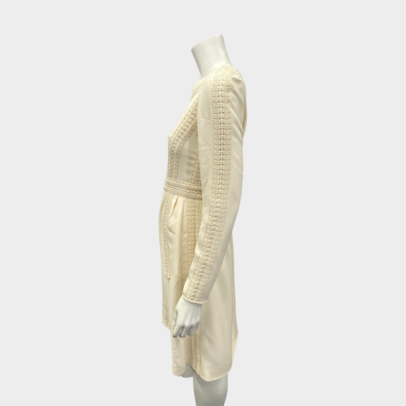 Valentino ecru long sleeve dress with lace panels