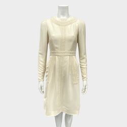Valentino ecru long sleeve dress with lace panels