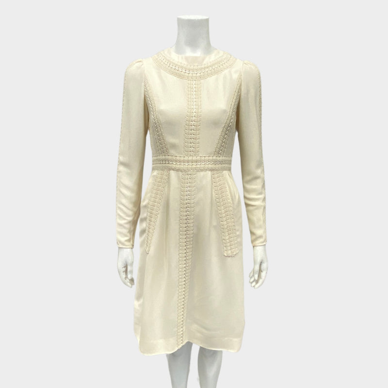 Valentino ecru long sleeve dress with lace panels