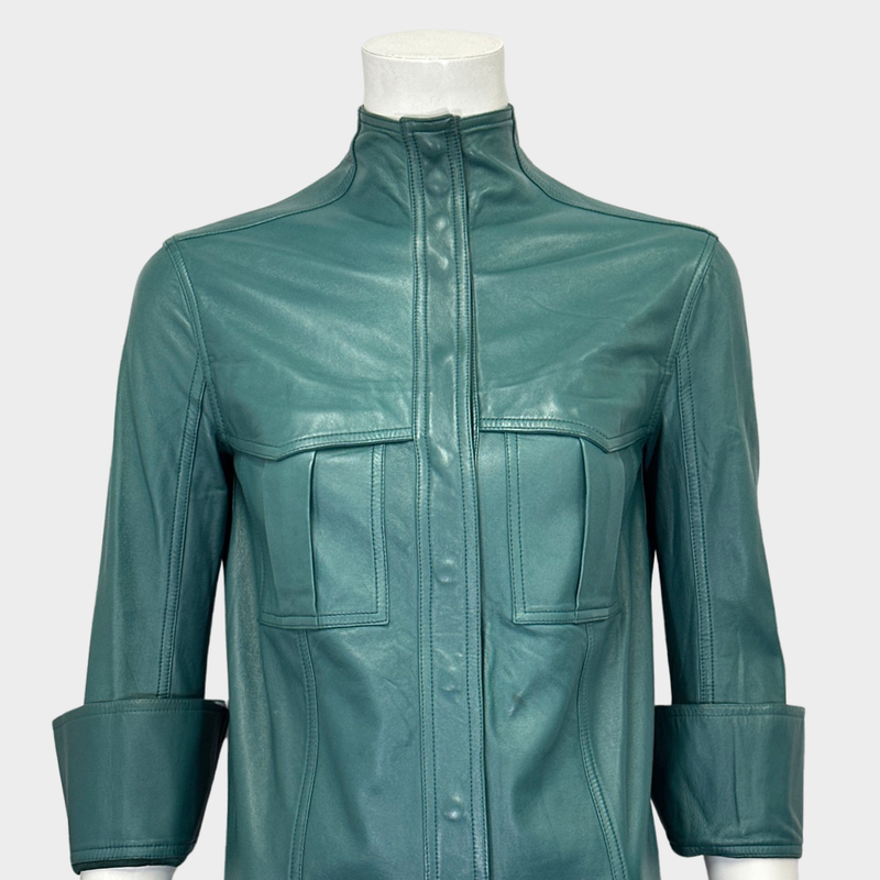 Balmain women's turquoise lambskin 3/4 sleeved shirt
