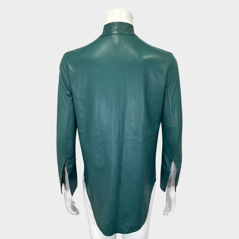 Balmain women's turquoise lambskin 3/4 sleeved shirt
