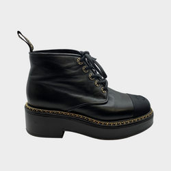 Chanel women's CC black boots with gold chain