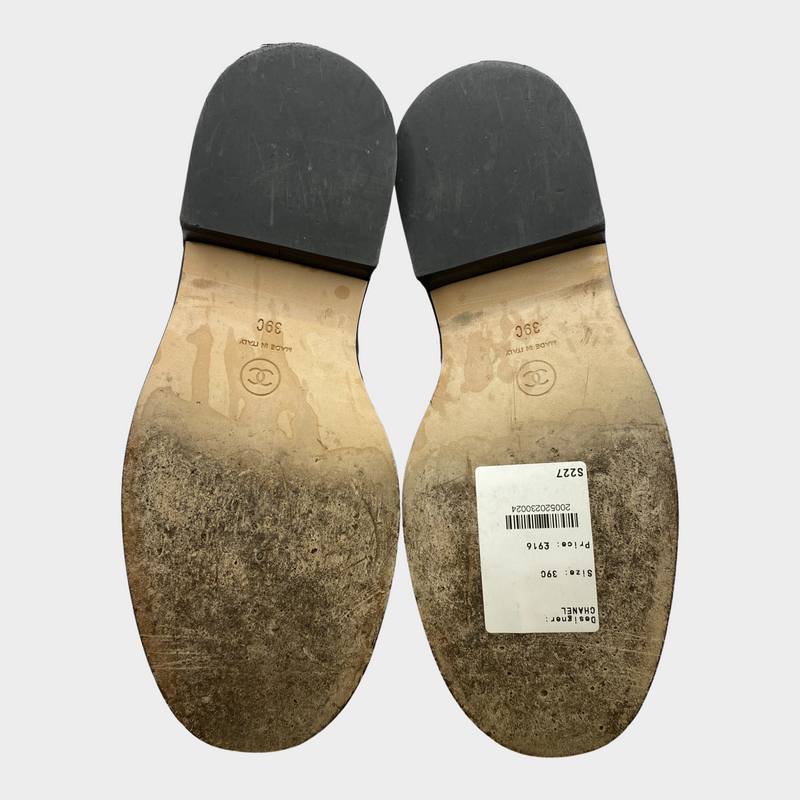 Chanel women's CC black boots with gold chain