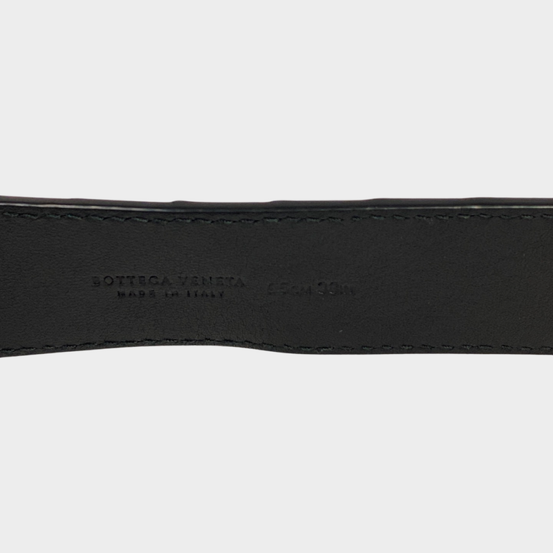 Bottega Veneta women's black intrecciato leather belt with gold buckle