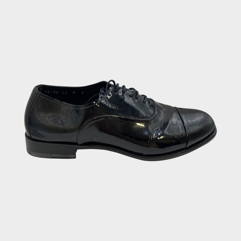 Santoni men's black patent leather lace up loafers
