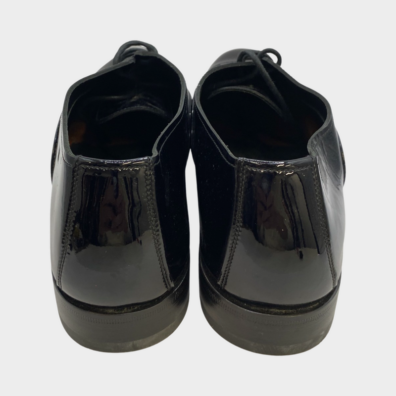 Santoni men's black patent leather lace up loafers
