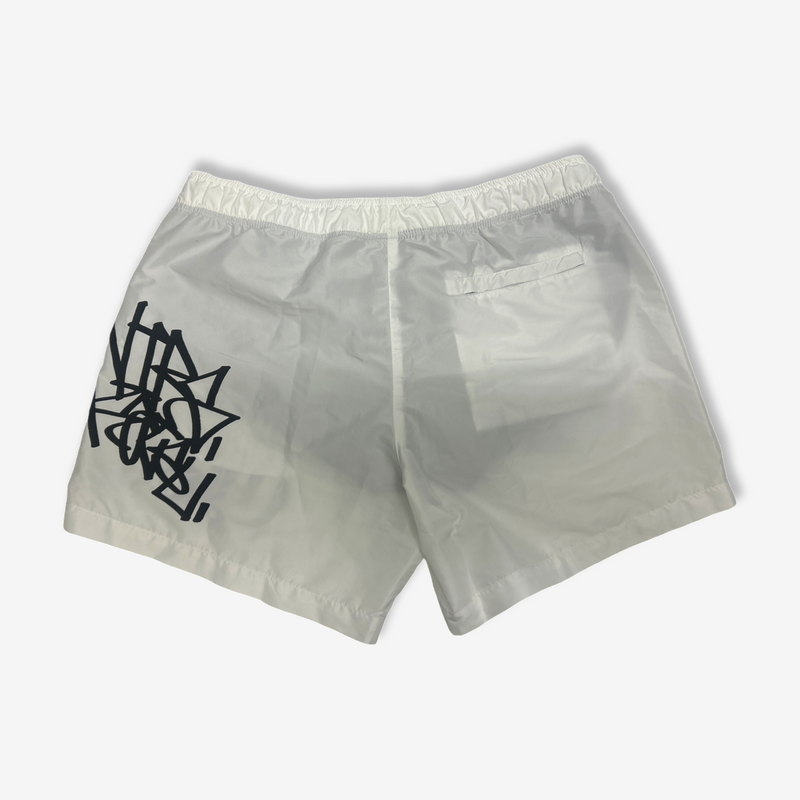 Off-White Men's White Swim Shorts With Graffiti Motif