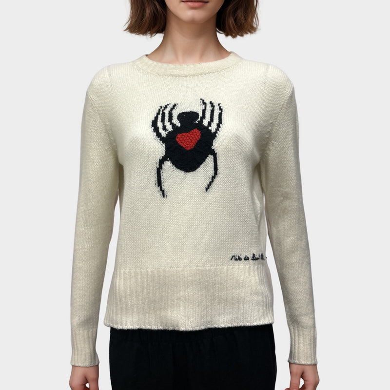 Christian Dior Cream Cashmere Spider Motif Knit Sweater