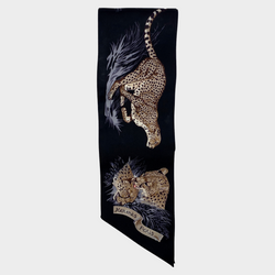 HERMÈS women's black leopard print silk choker scarf
