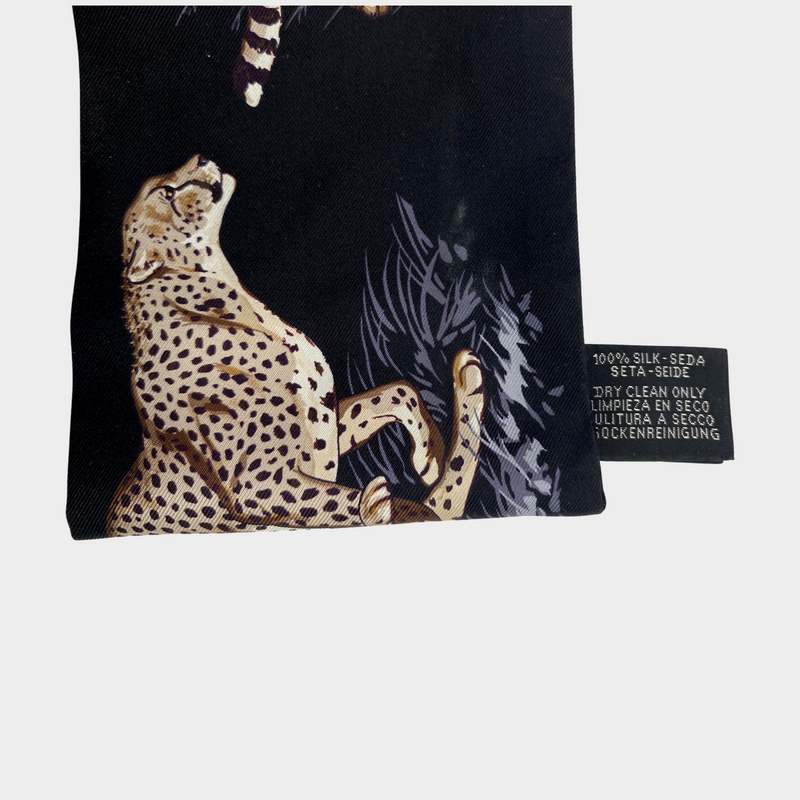 HERMÈS women's black leopard print silk choker scarf
