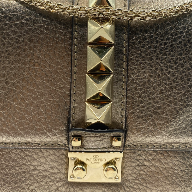 Valentino women's metallic gold leather rockstud Glam bag