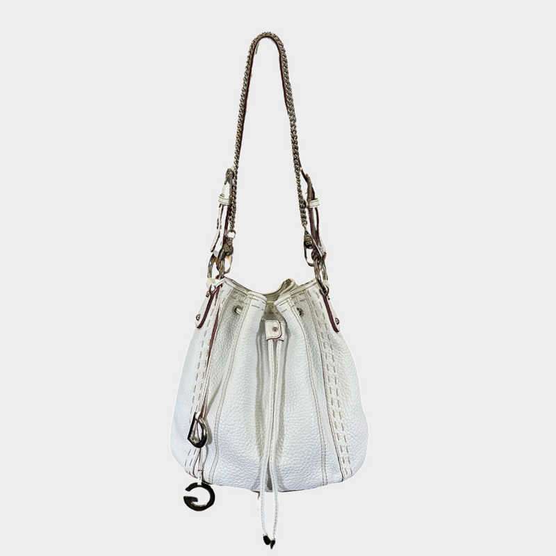 Dolce&Gabbana white textured leather bucket drawstring handbag
