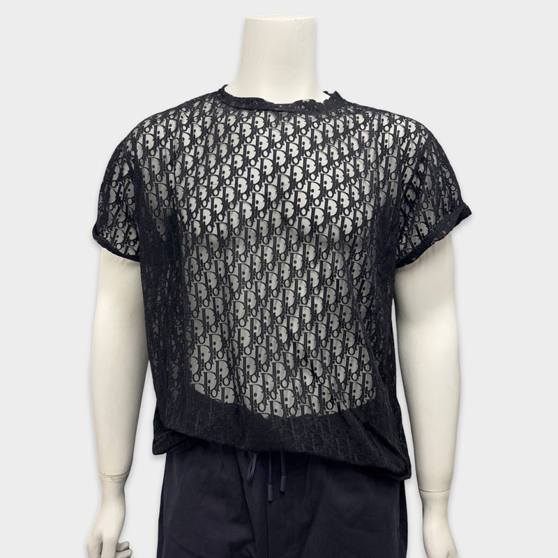 Dior Men's Black Oblique Logo Sheer T-shirt