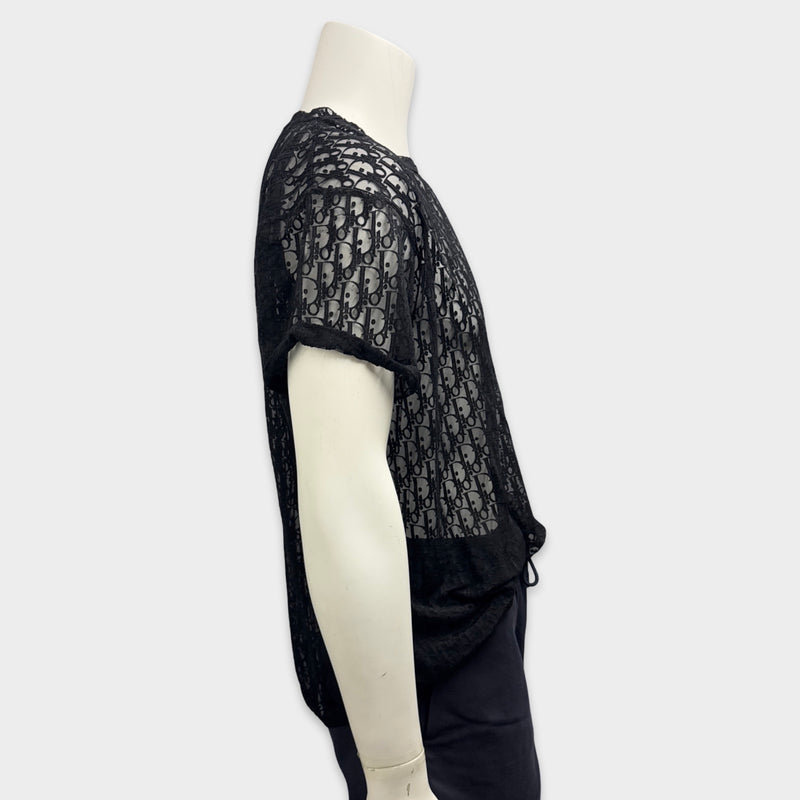 Dior Men's Black Oblique Logo Sheer T-shirt