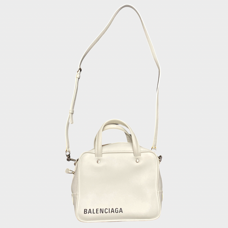 Balenciaga women's white leather square handbag with logo