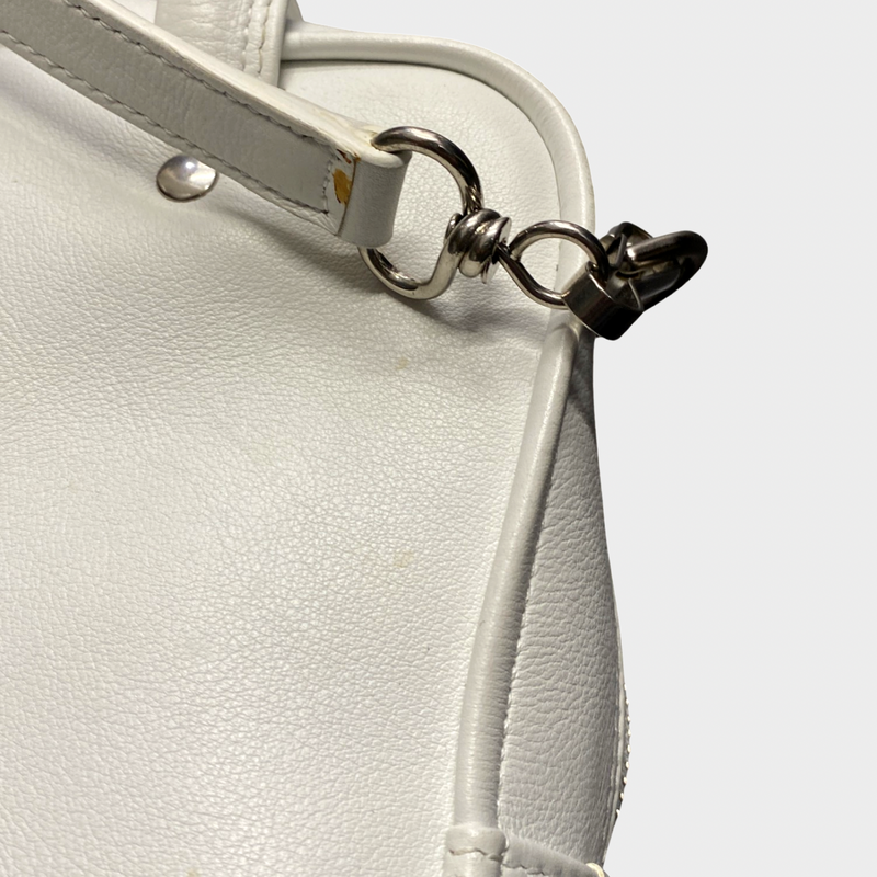 Balenciaga women's white leather square handbag with logo