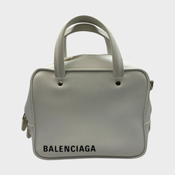 Balenciaga women's white leather square handbag with logo