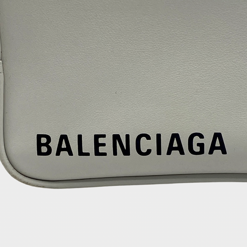 Balenciaga women's white leather square handbag with logo