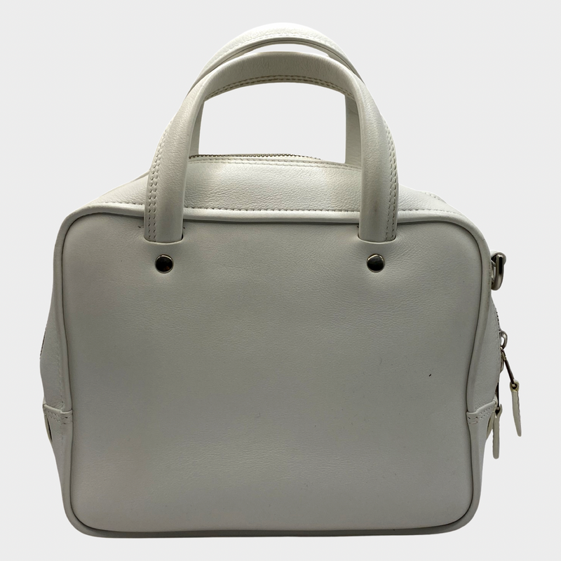 Balenciaga women's white leather square handbag with logo