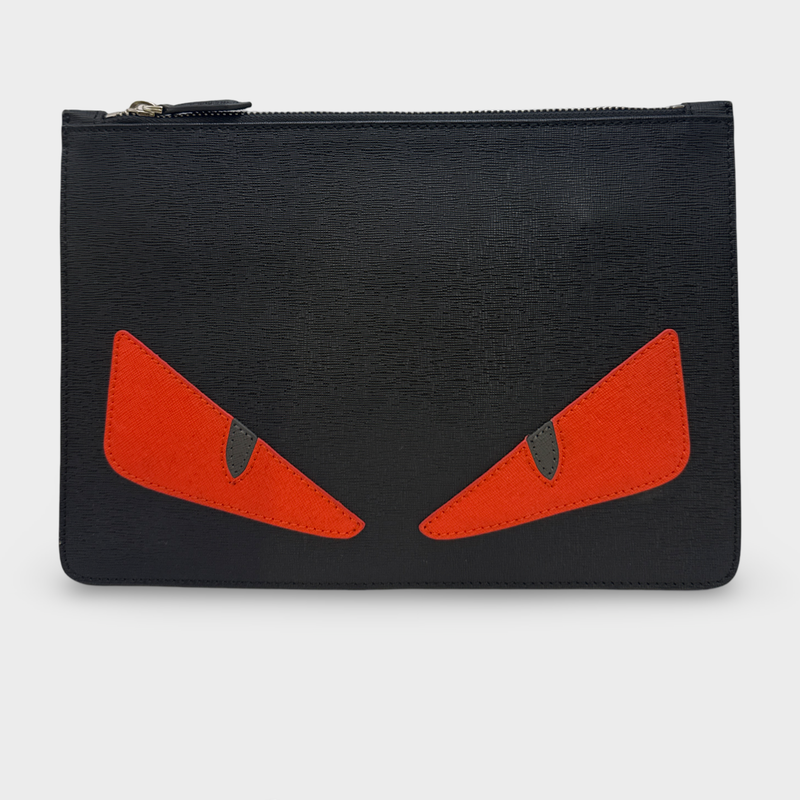 Fendi Men's Black with Red details Monster Clutch