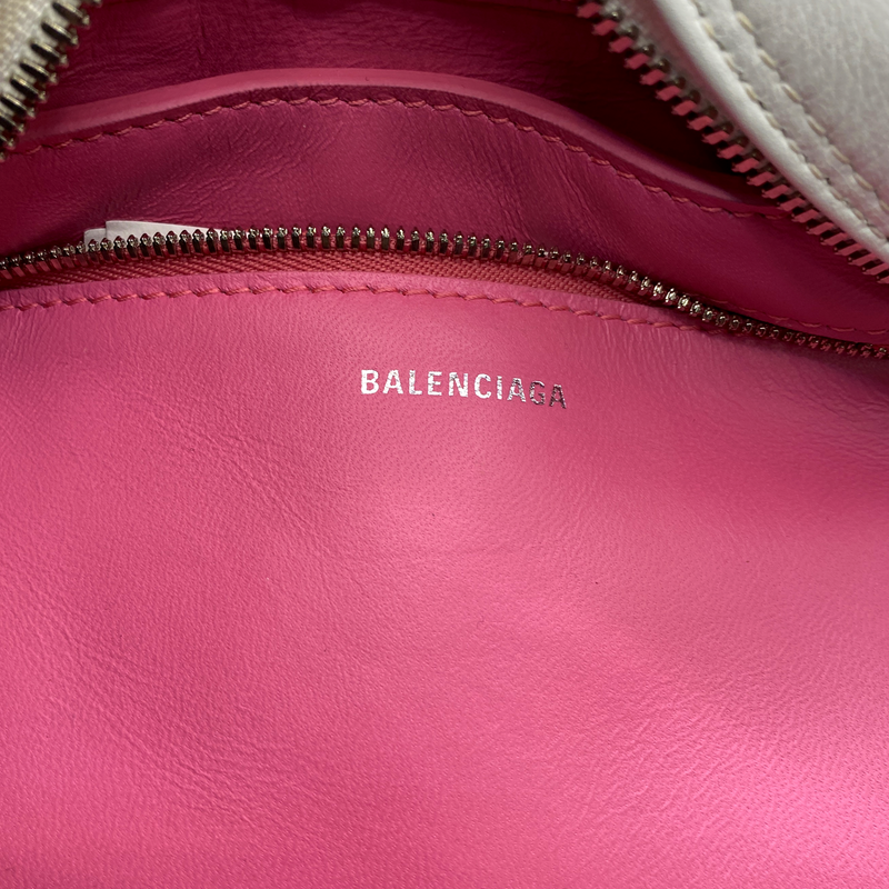 Balenciaga women's white leather square handbag with logo