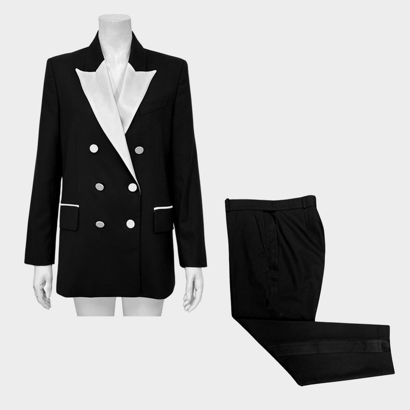 Racil women's black and white wool set of blazer and trousers