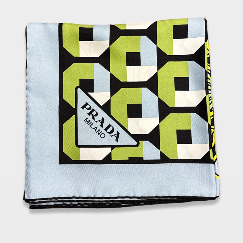 Prada women's Green and blue multicolour silk scarf