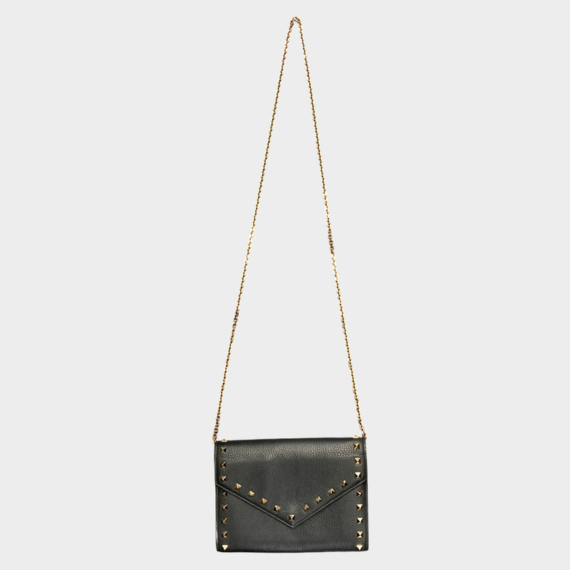 Valentino women's black grained leather envelope crossbody handbag