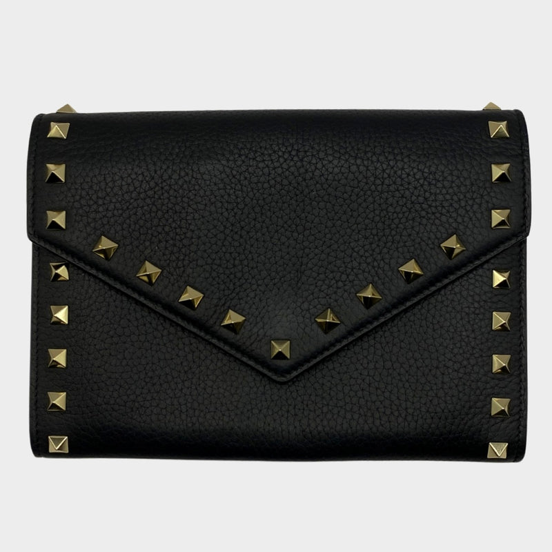 Valentino women's black grained leather envelope crossbody handbag