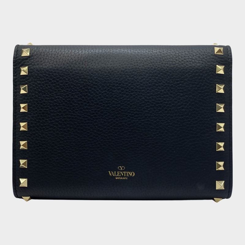 Valentino women's black grained leather envelope crossbody handbag