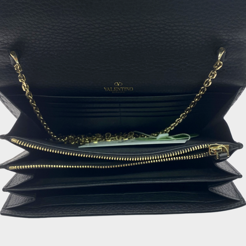 Valentino women's black grained leather envelope crossbody handbag