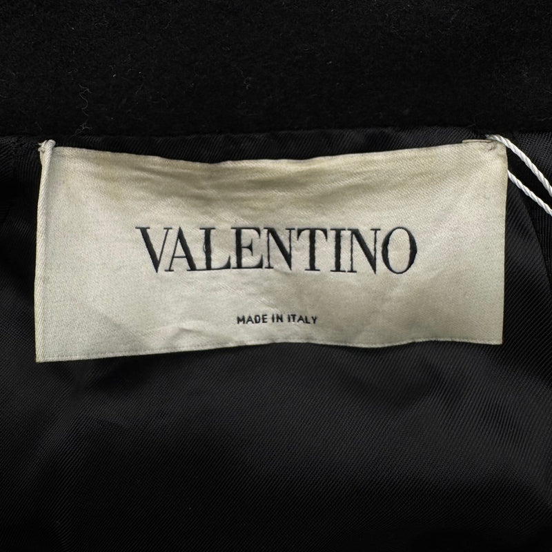 Valentino Women's Black Leather, Wool and Cashmere Blend Bomber Jacket with Logo