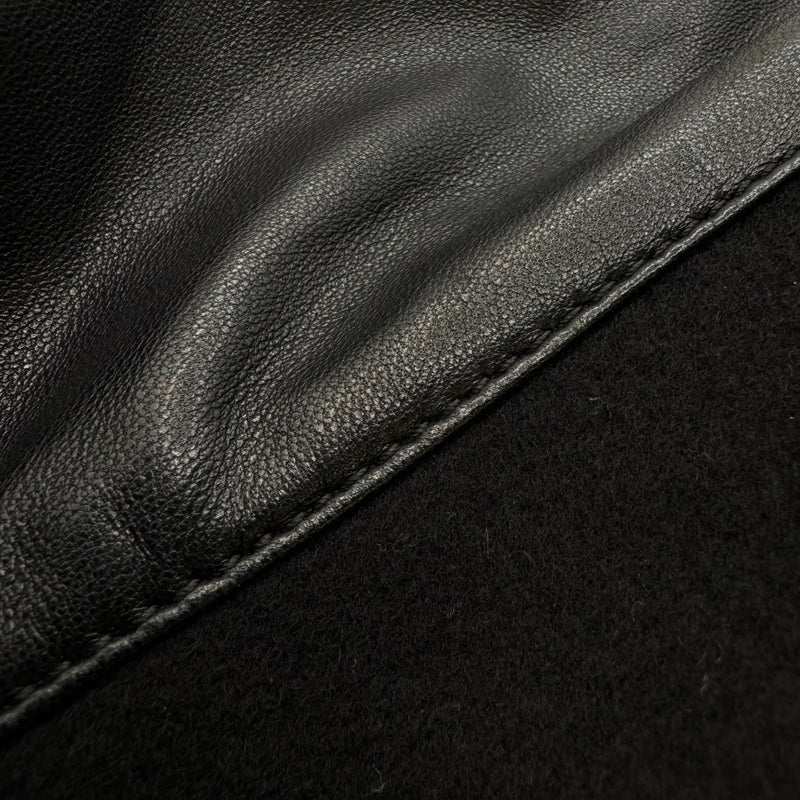 Valentino Women's Black Leather, Wool and Cashmere Blend Bomber Jacket with Logo