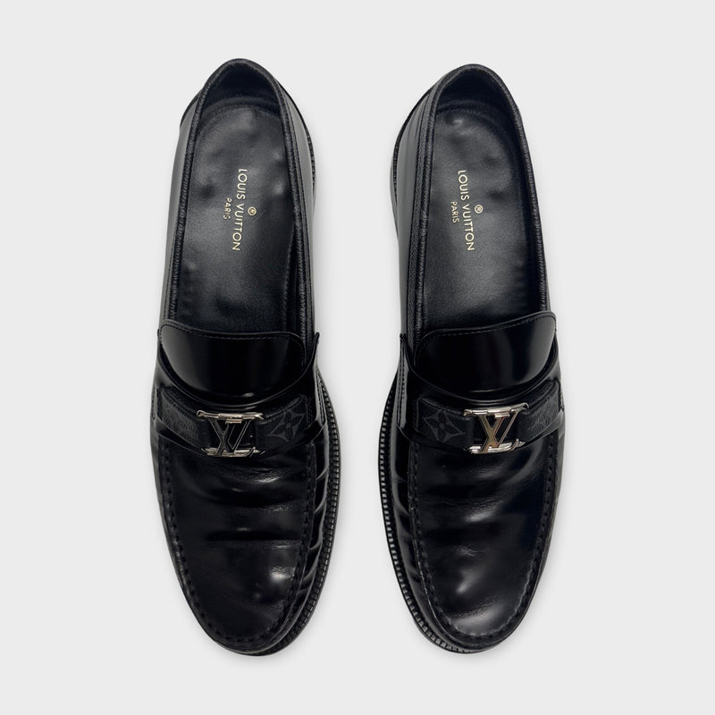 Louis Vuitton Men's Black Loafers With Front Logo